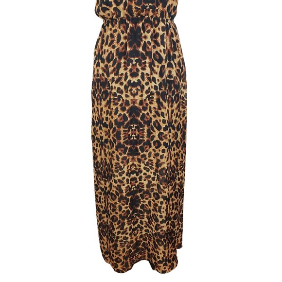 No Boundaries Brown Leopard Print Chiffon Maxi Dress Small - Picture 3 of 8